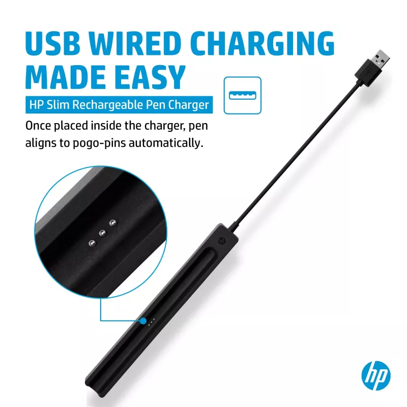 HP õhuke laetav pliiatsilaadija, siseruumides, USB, 0,15 m, must