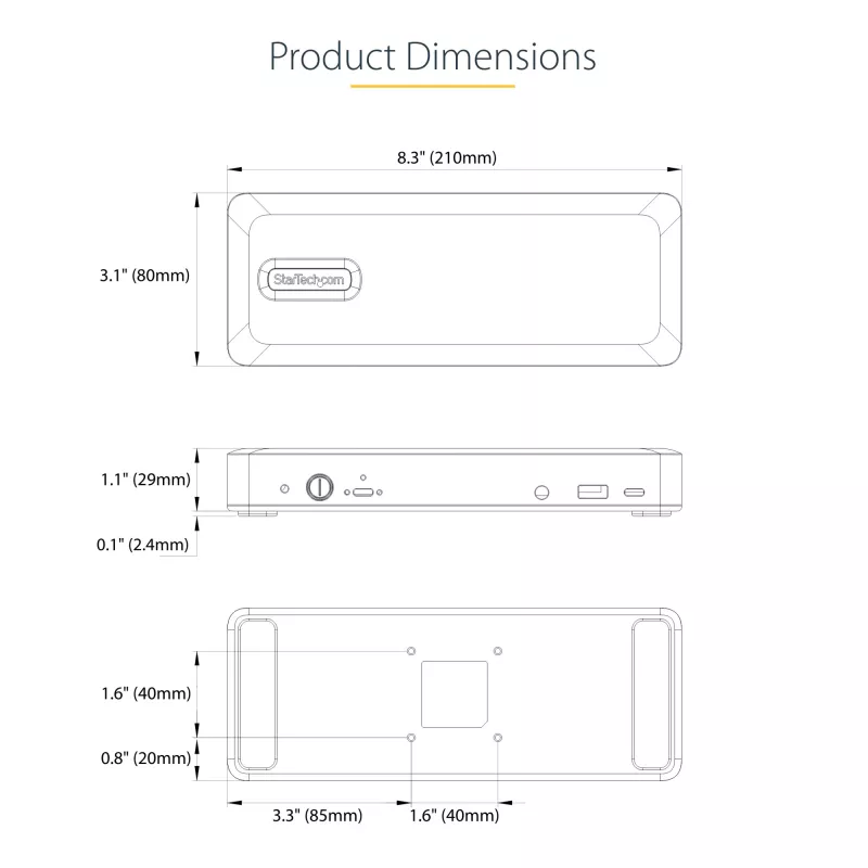 StarTech.com DK31C3MNCRUE sülearvuti dokk/pordireplikaator Juhtmega ühendatud USB 3.2 Gen 2 (3.1 Gen 2) USB-C