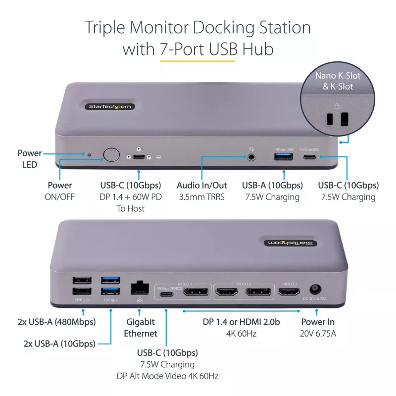 StarTech.com DK31C3MNCRUE sülearvuti dokk/pordireplikaator Juhtmega ühendatud USB 3.2 Gen 2 (3.1 Gen 2) USB-C