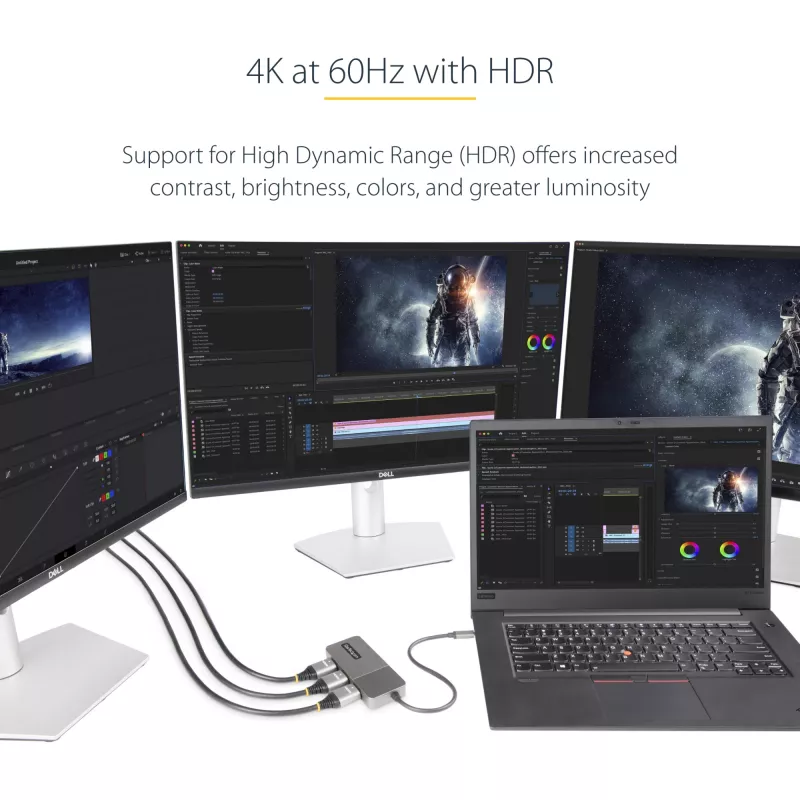 StarTech.com 3-pordiline USB-C MST jaotur – USB-C-lt 3-le HDMI-le mitme monitori adapter sülearvutile – Kolm HDMI-d kuni 4K 60Hz DP 1.4 alt režiimi & DSC-ga – HDR – 1 jala (30cm) kaabel – Ainult Windows