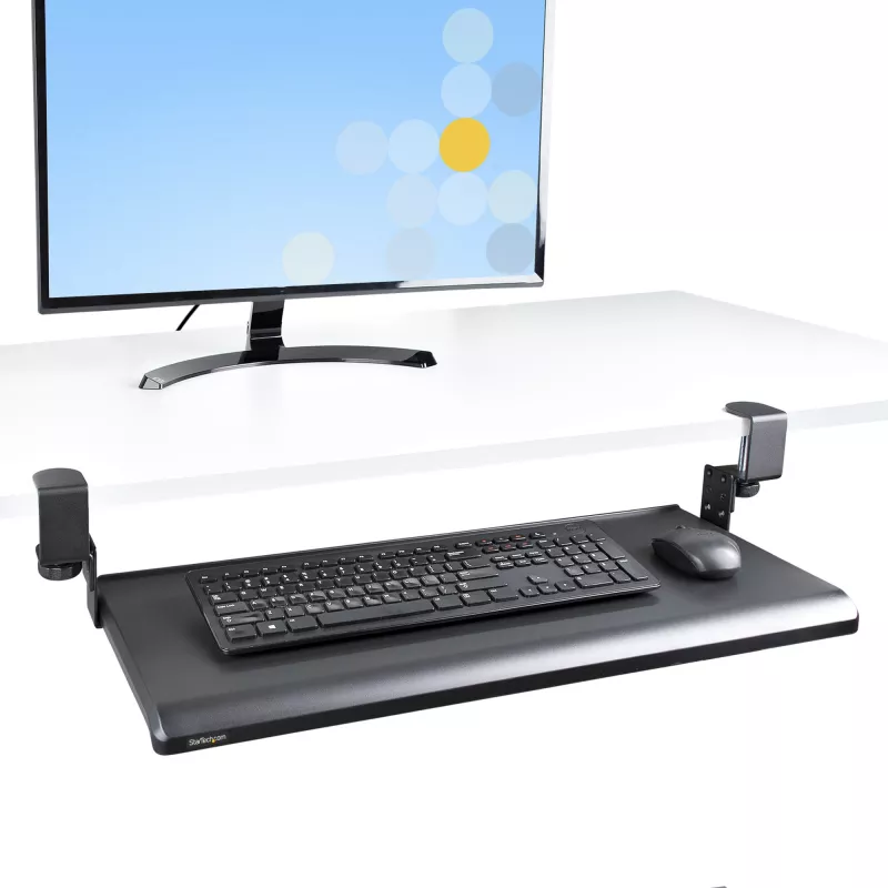 StarTech.com lauaalune klaviatuurialus, klambritega ergonoomiline klaviatuurihoidik, kuni 12 kg (26,5 naela), liugklaviatuuri- ja hiirealus C-klambritega, kõrgusega reguleeritav klaviatuurialus (3,9/4,7/5,5 tolli)