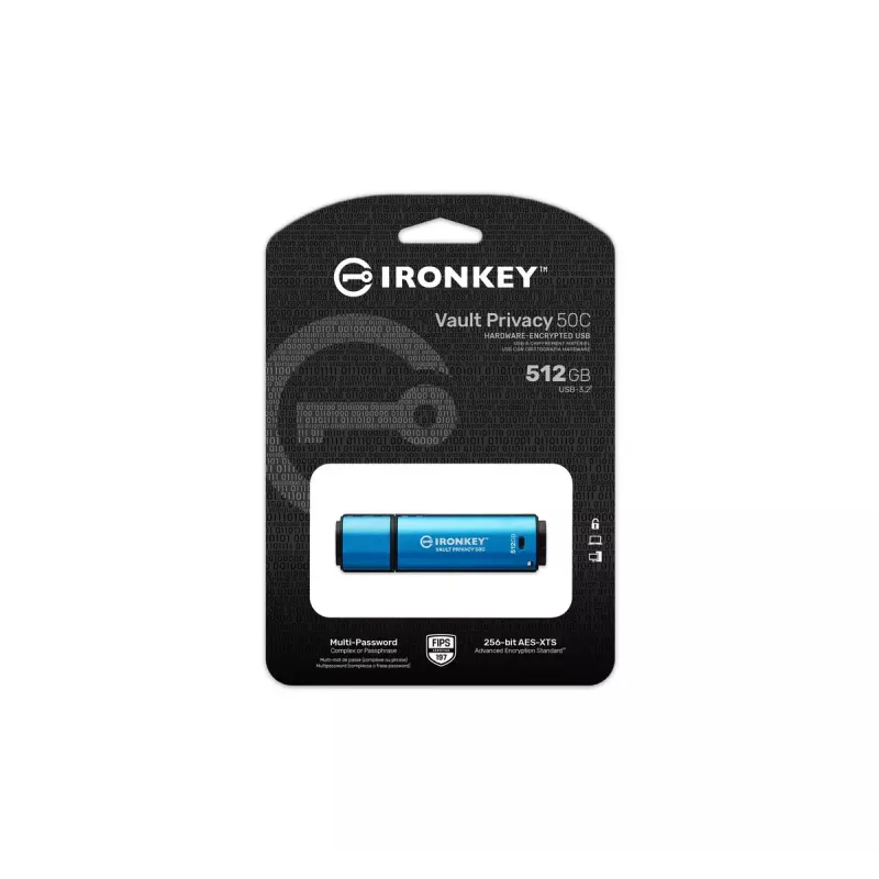 Kingston Technology IronKey 512 GB USB-C Vault Privacy 50C AES-256 krüptitud, FIPS 197