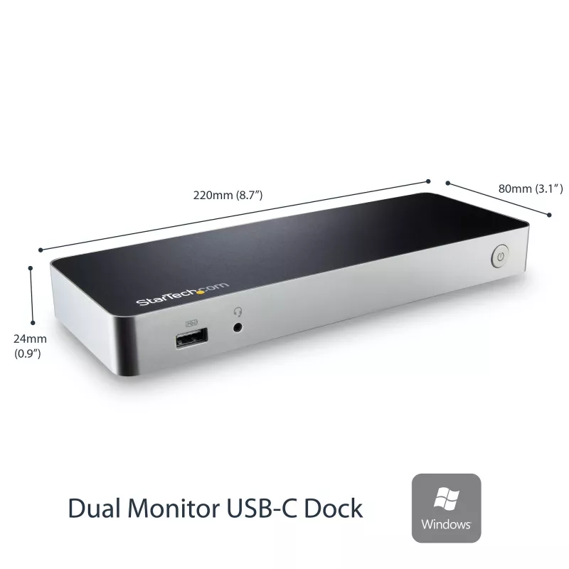 StarTech.com kahe monitoriga USB-C dokkimisjaam 60 W toiteedastusega Windows sülearvutitele – USB-C HDMI/DVI dokk – USB 3.1 Gen 1 USB-C dokk laadimisega – Thunderbolt 3 ühilduv