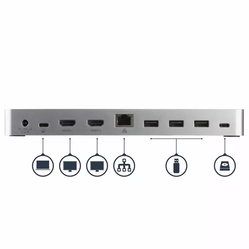 StarTech.com kahe monitoriga USB-C dokkimisjaam 60 W toiteedastusega Windows sülearvutitele – USB-C HDMI/DVI dokk – USB 3.1 Gen 1 USB-C dokk laadimisega – Thunderbolt 3 ühilduv