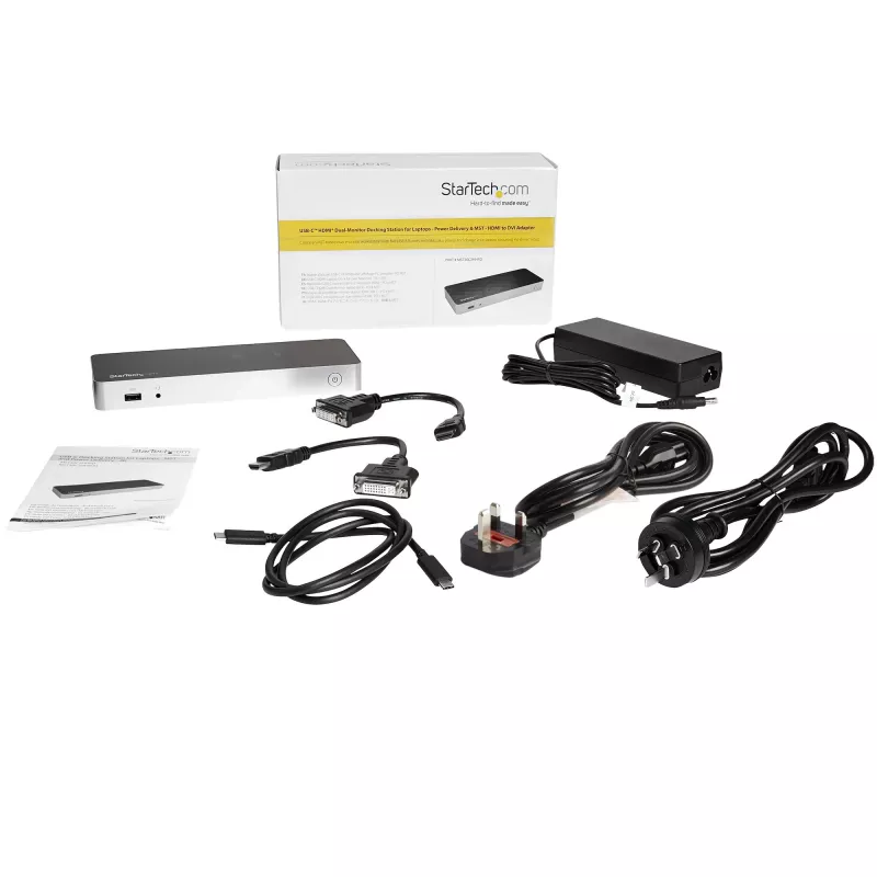StarTech.com kahe monitoriga USB-C dokkimisjaam 60 W toiteedastusega Windows sülearvutitele – USB-C HDMI/DVI dokk – USB 3.1 Gen 1 USB-C dokk laadimisega – Thunderbolt 3 ühilduv