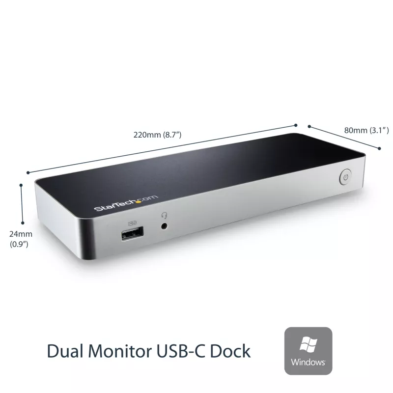 StarTech.com kahe monitoriga USB-C dokkimisjaam 60 W toiteedastusega Windows sülearvutitele – USB-C HDMI/DVI dokk – USB 3.1 Gen 1 USB-C dokk laadimisega – Thunderbolt 3 ühilduv