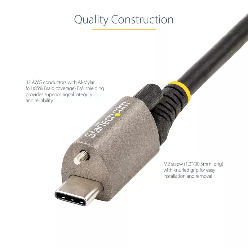 StarTech.com 3 jala (1 m) ülemise kruvilukuga USB-C kaabel 10 Gbps – USB 3.1/3.2 Gen 2 USB-C kaabel – 100 W (5 A) toiteedastusega laadimine, DP Alt Mode – ühe kruvilukuga, USB-C juhe laadimiseks/sünkroonimiseks
