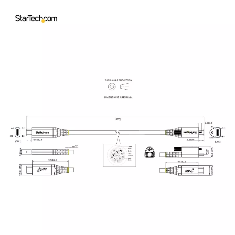 StarTech.com 3 jala (1 m) ülemise kruvilukuga USB-C kaabel 10 Gbps – USB 3.1/3.2 Gen 2 USB-C kaabel – 100 W (5 A) toiteedastusega laadimine, DP Alt Mode – ühe kruvilukuga, USB-C juhe laadimiseks/sünkroonimiseks