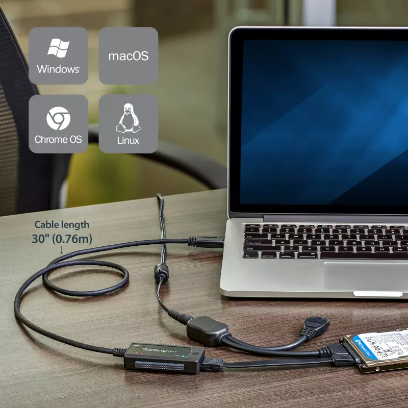 StarTech.com SATA USB-kaablile – USB 3.1 (10 Gbit/s) – UASP, Must, Tegevus, Toide, CE, FCC, ASMedia – ASM1351, 12 V, 0–60 °C