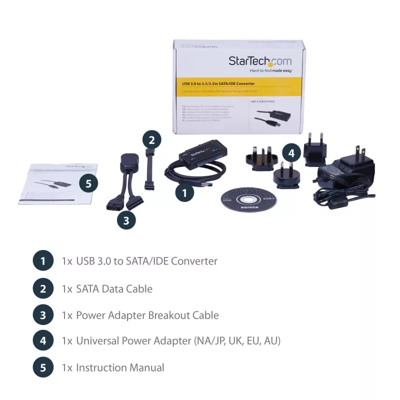 StarTech.com SATA USB-kaablile – USB 3.1 (10 Gbit/s) – UASP, Must, Tegevus, Toide, CE, FCC, ASMedia – ASM1351, 12 V, 0–60 °C