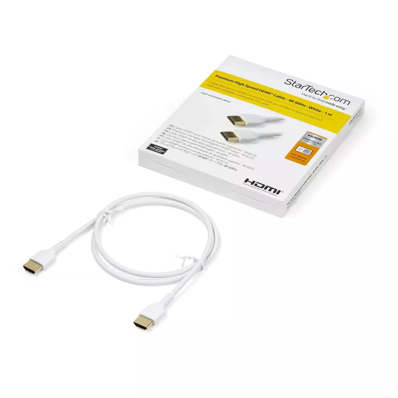 StarTech.com 3ft (1m) õhuke HDMI 2.0 kaabel, paindlik Premium-sertifitseeritud HDMI-juhe Ethernetiga, UHD 4K 60Hz HDR10, vastupidav aramiidkiust disain TPE-kattega, valge