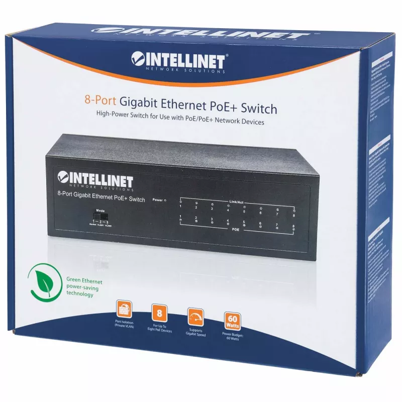 Hallatav kommutaator Intellinet 8-pordiline Gigabit Ethernet PoE+