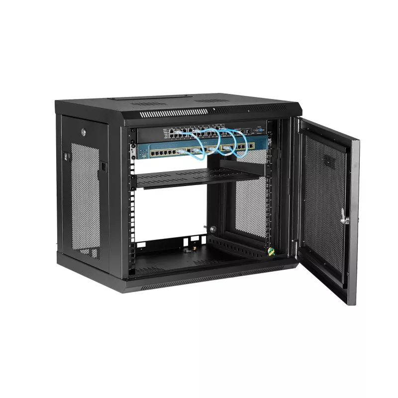 StarTech.com 2-post 9U seinale kinnitatav võrgukapp 1U riiuliga, 19-tolline seinale kinnitatav serveriraam andmete / võrgu / AV / elektroonika / arvutiseadmete jaoks, väike ventileeritav raami korpus