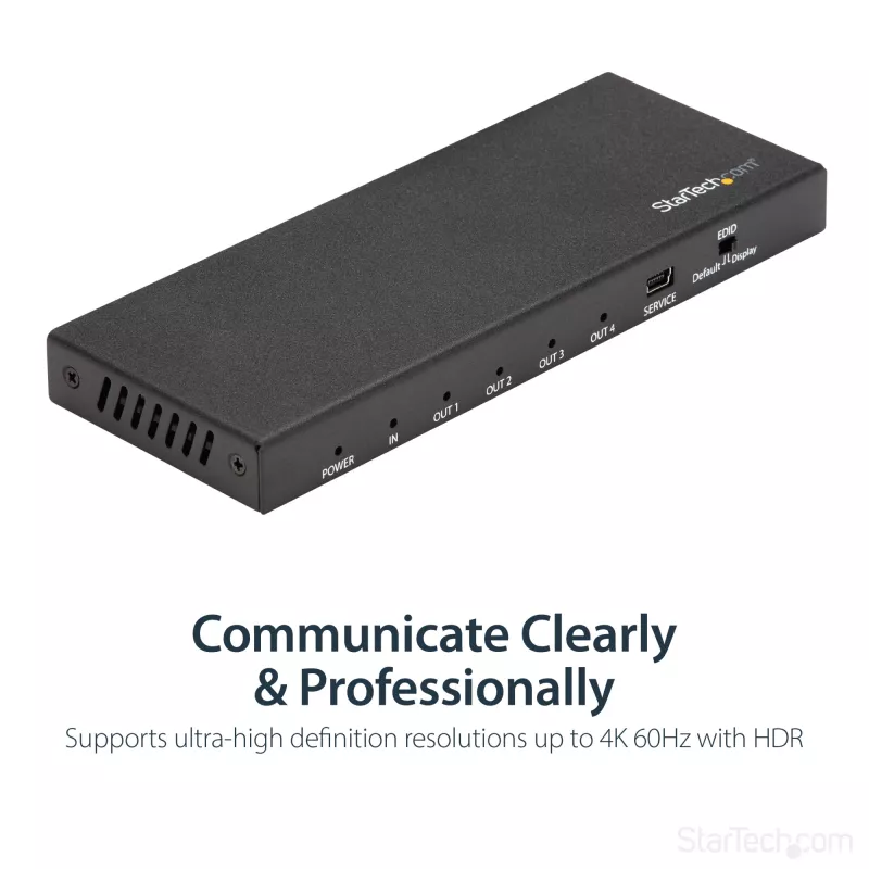 StarTech.com 4-pordiline HDMI jaotur – 4K 60 Hz, HDMI, 4x HDMI, 3840 x 2160 pikslit, must, 4K Ultra HD, 60 Hz