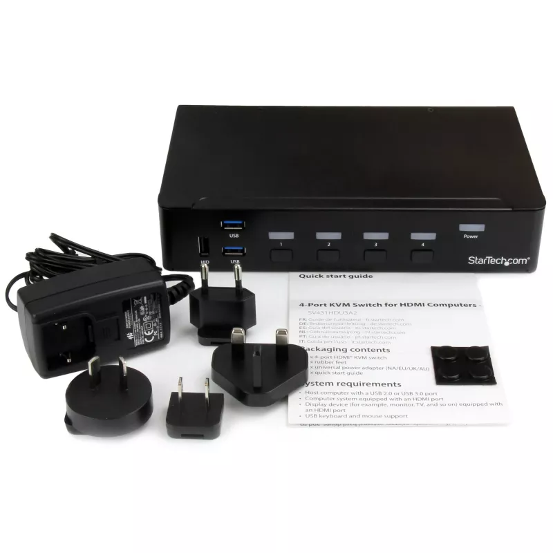 StarTech.com 4-pordiline HDMI KVM-lüliti - USB 3.0 - 1080p, 1920 x 1080 pikslit, riiulile paigaldatav, must