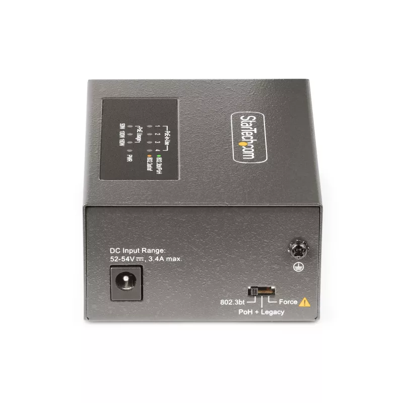 StarTech.com 4-pordine mitme gigabitine PoE++ süstija, 5/2.5/1G Ethernet (NBASE-T), PoE/PoE+/PoE++ (802.3af/802.3at/802.3bt), 160 W võimsuseelarve, seinale/DIN-liistule kinnitatav, haldamata