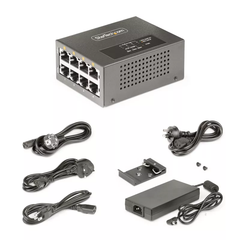 StarTech.com 4-pordine mitme gigabitine PoE++ süstija, 5/2.5/1G Ethernet (NBASE-T), PoE/PoE+/PoE++ (802.3af/802.3at/802.3bt), 160 W võimsuseelarve, seinale/DIN-liistule kinnitatav, haldamata