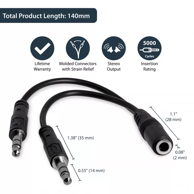 StarTech.com 3,5 mm 4 kontaktiga jaotur 2x 3 kontaktiga 3,5 mm peakomplekti jaotur - F/M