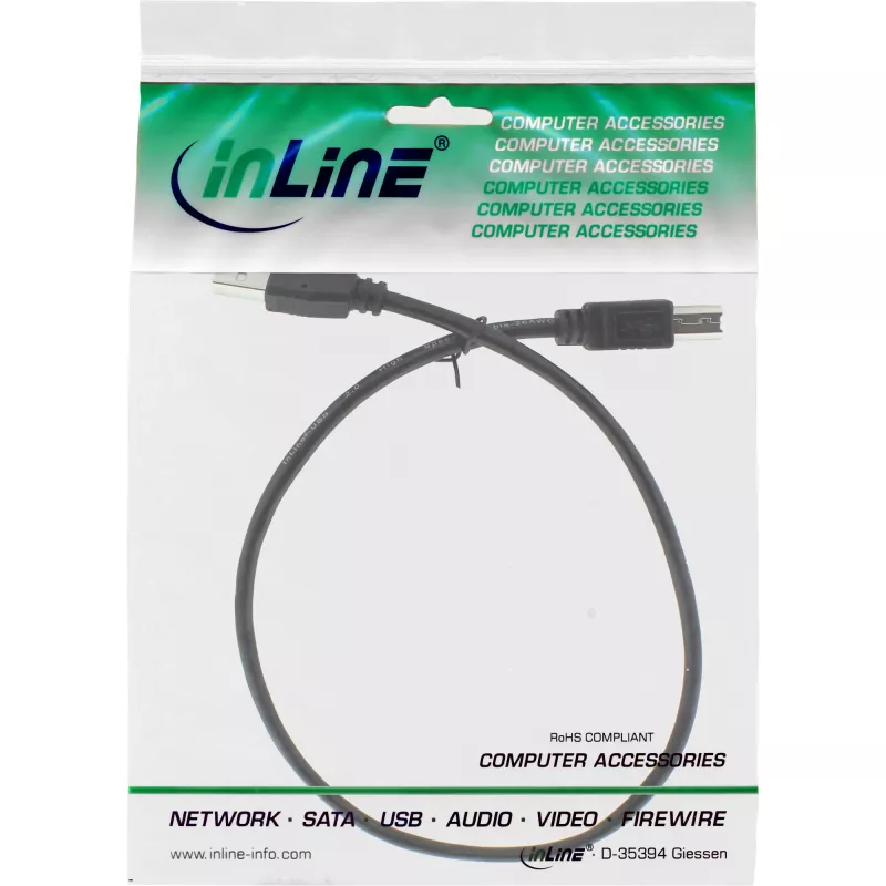 USB 2.0 kaabel A-tüüpi isane / B-tüüpi isane must 0,3 m InLine 34503X