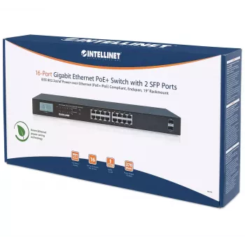 Haldamata võrgukommutaator Intellinet 16-pordiline Gigabit Ethernet PoE+ 370 W