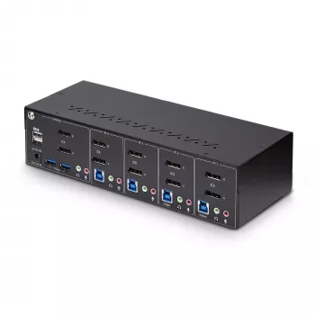 StarTech.com 4-pordiline kahe monitoriga DisplayPort KVM-lüliti, 4K 60Hz, 2x USB 5Gbps jaoturipordid, 2x USB 2.0 HID-porti, kiirklahv- ja nupplülitus, TAA nõuetele vastav – 3,5 mm heli, HDCP