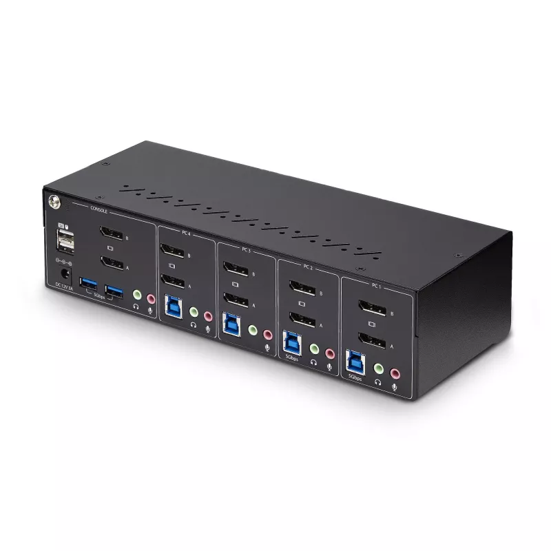 StarTech.com 4-pordiline kahe monitoriga DisplayPort KVM-lüliti, 4K 60Hz, 2x USB 5Gbps jaoturipordid, 2x USB 2.0 HID-porti, kiirklahv- ja nupplülitus, TAA nõuetele vastav – 3,5 mm heli, HDCP