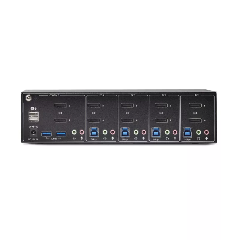 StarTech.com 4-pordiline kahe monitoriga DisplayPort KVM-lüliti, 4K 60Hz, 2x USB 5Gbps jaoturipordid, 2x USB 2.0 HID-porti, kiirklahv- ja nupplülitus, TAA nõuetele vastav – 3,5 mm heli, HDCP