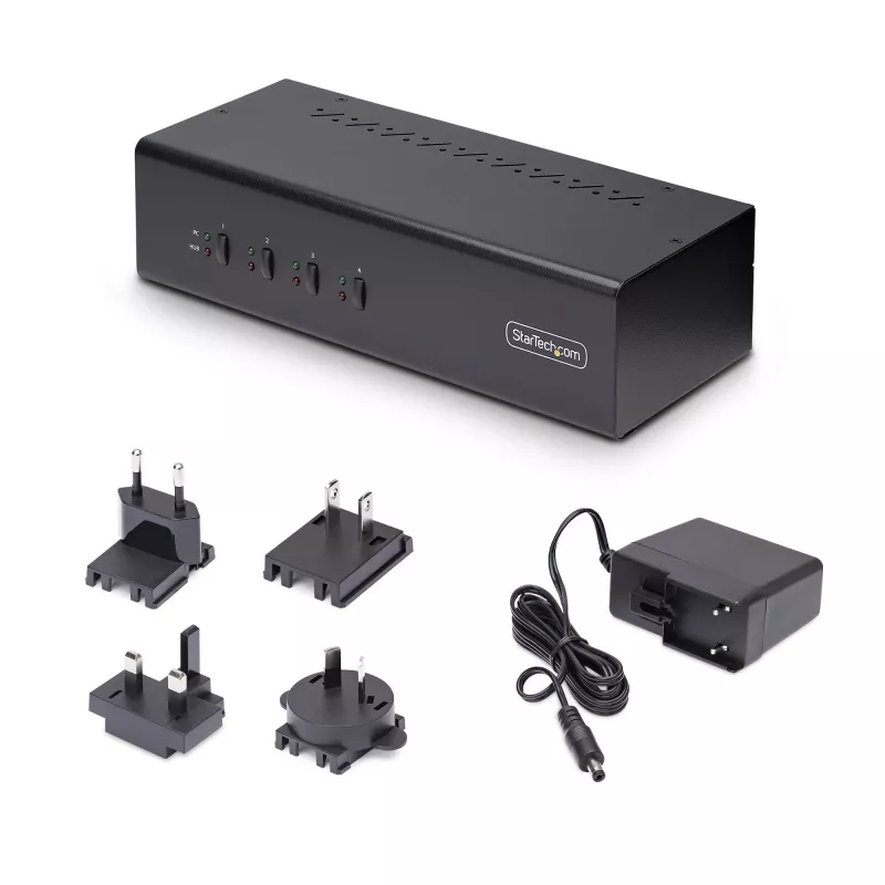 StarTech.com 4-pordiline kahe monitoriga DisplayPort KVM-lüliti, 4K 60Hz, 2x USB 5Gbps jaoturipordid, 2x USB 2.0 HID-porti, kiirklahv- ja nupplülitus, TAA nõuetele vastav – 3,5 mm heli, HDCP