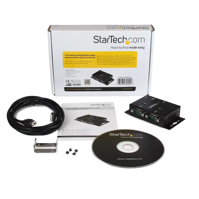 StarTech.com 2-pordiline tööstuslik seinale kinnitatav USB-jadaliidese adapteri jaotur koos DIN-liistu klambritega