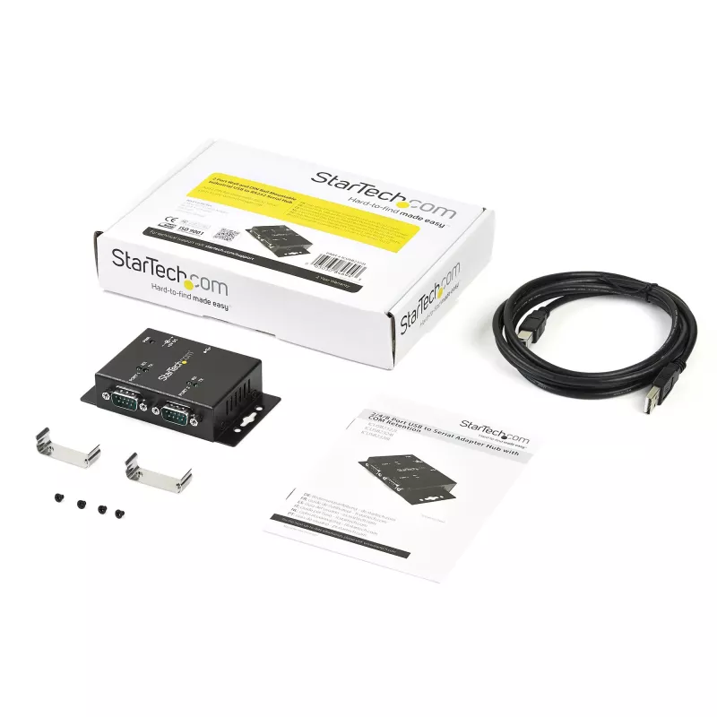 StarTech.com 2-pordiline tööstuslik seinale kinnitatav USB-jadaliidese adapteri jaotur koos DIN-liistu klambritega