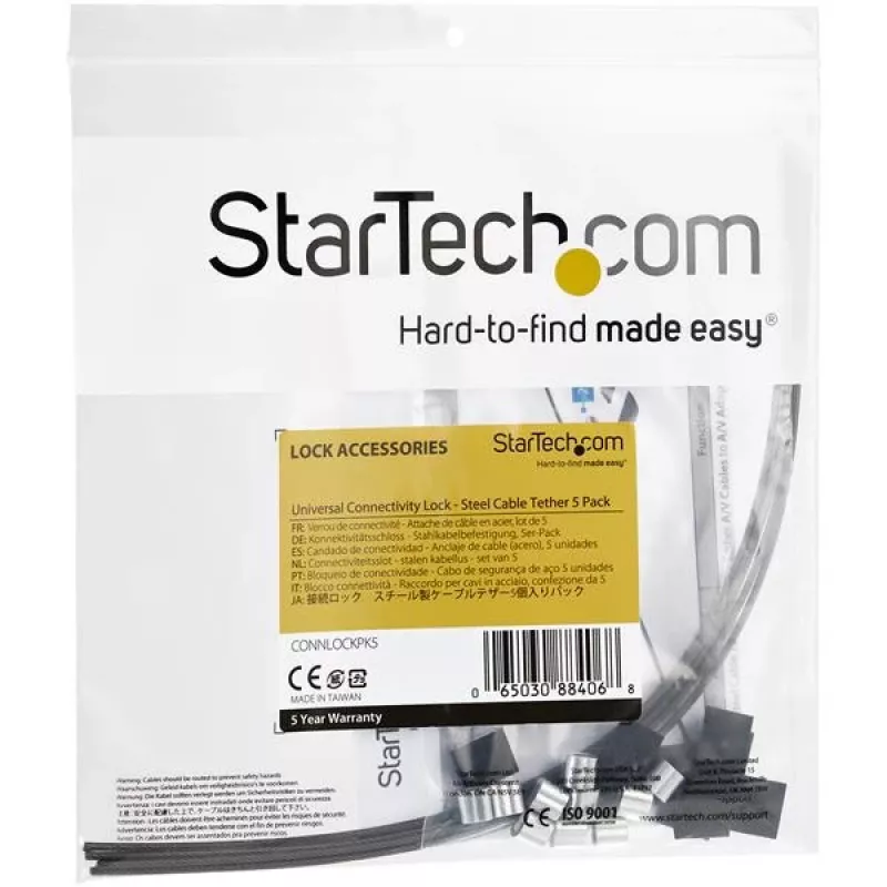 StarTech.com 5-Pack turvakaablite kinnitused adapteritele ja donglitele – Universaalne kaabliadapteri kinnitus – Kinnituskaablid – Reguleeritava pikkusega vargusvastase kaablikinnituse lukustuskomplekt – Teras