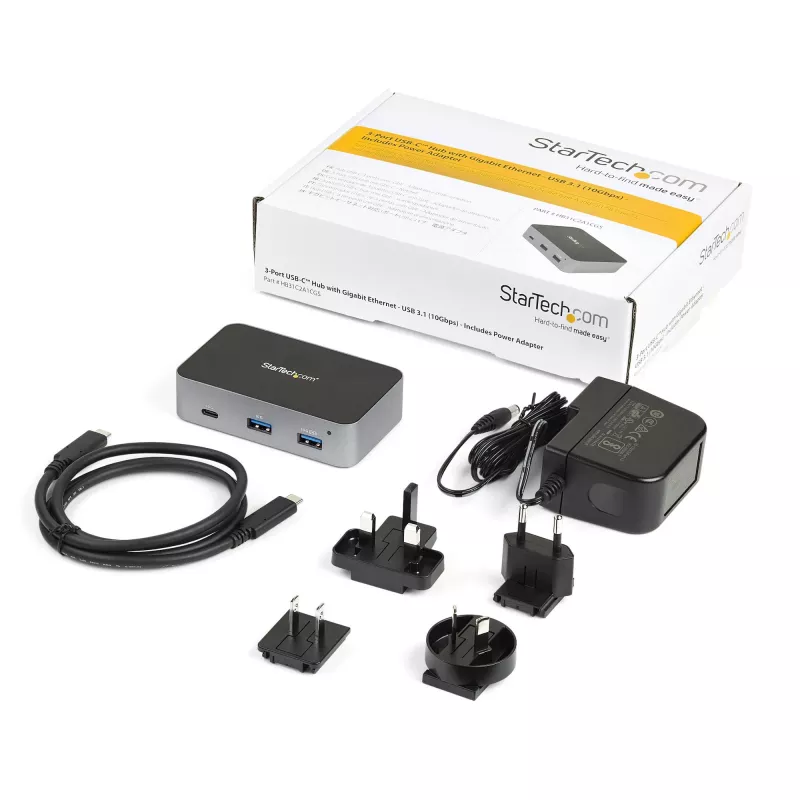StarTech.com ~3 pordiga USB-C 3.2 Gen 2 jaotur Etherneti adapteriga - 10Gbps USB USB-C kuni 2x USB-A ja 1x USB-C porti - USB-jaotur BC 1.2 kiirlaadimisega telefonidele - Ülikiire 10Gbps USB-C jaotur