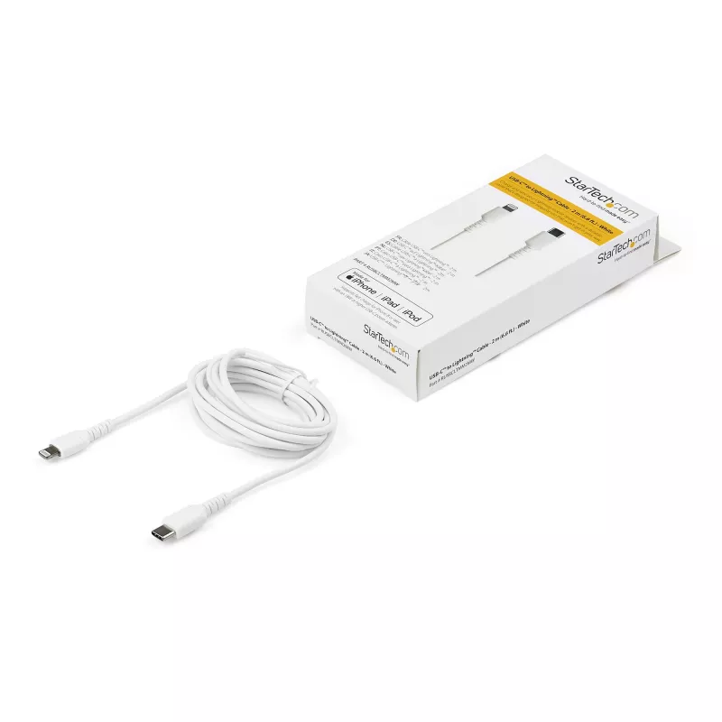 StarTech.com 6 jala (2 m) vastupidav valge USB-C – Lightning kaabel – tugev töökindel aramiidkiust USB-C – Lightning laadimis-/sünkroonimisjuhe – Apple MFi sertifitseeritud iPad/iPhone 12