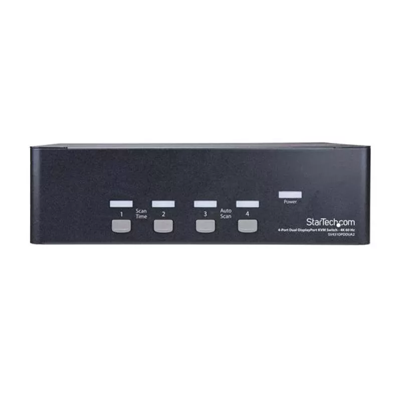 StarTech.com 4-pordiline kahe DisplayPortiga KVM-lüliti - 4K 60 Hz, 3840 x 2160 pikslit, 4K Ultra HD, raami külge kinnitatav, 18 W, 2U, must