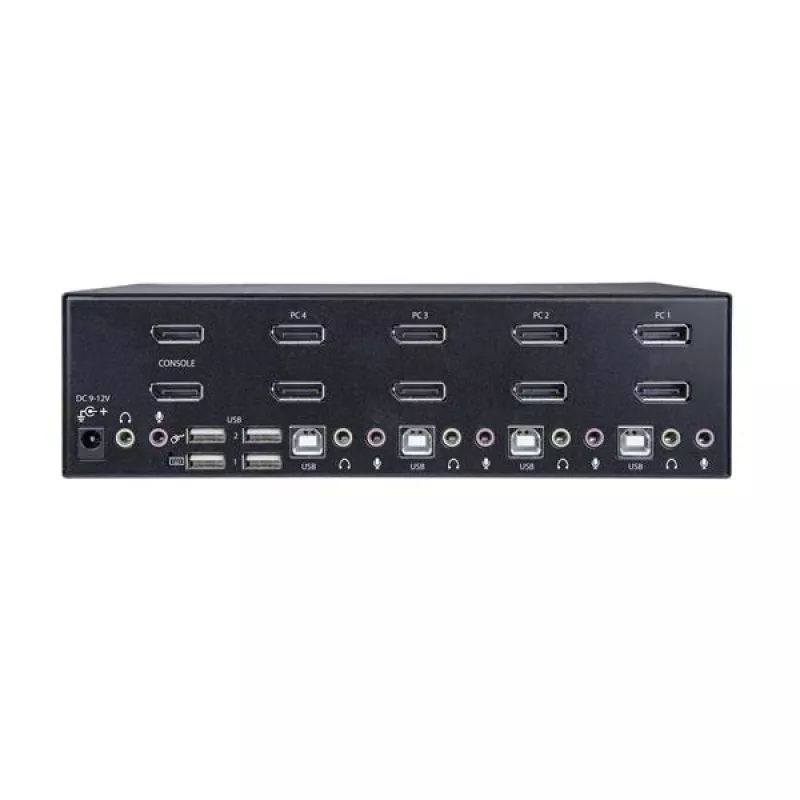 StarTech.com 4-pordiline kahe DisplayPortiga KVM-lüliti - 4K 60 Hz, 3840 x 2160 pikslit, 4K Ultra HD, raami külge kinnitatav, 18 W, 2U, must