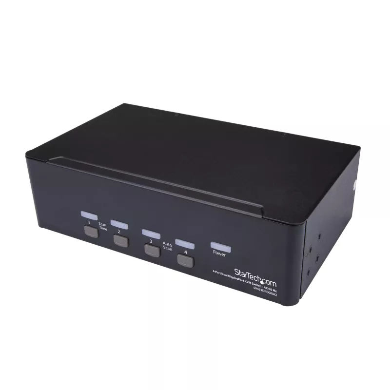 StarTech.com 4-pordiline kahe DisplayPortiga KVM-lüliti - 4K 60 Hz, 3840 x 2160 pikslit, 4K Ultra HD, raami külge kinnitatav, 18 W, 2U, must