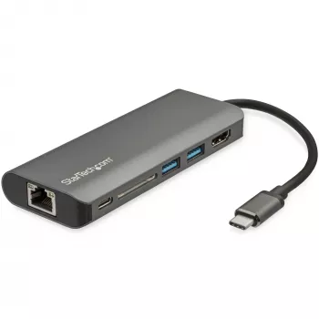 StarTech.com USB-C mitme pordiga adapter - USB-C reisidokk 4K HDMI-ga, 3x USB 3.0 jaotur, SD/SDHC, GbE, 60 W PD 3.0 läbipääs - USB USB-C/Thunderbolt 3 - asendab DKT30CSDHPD