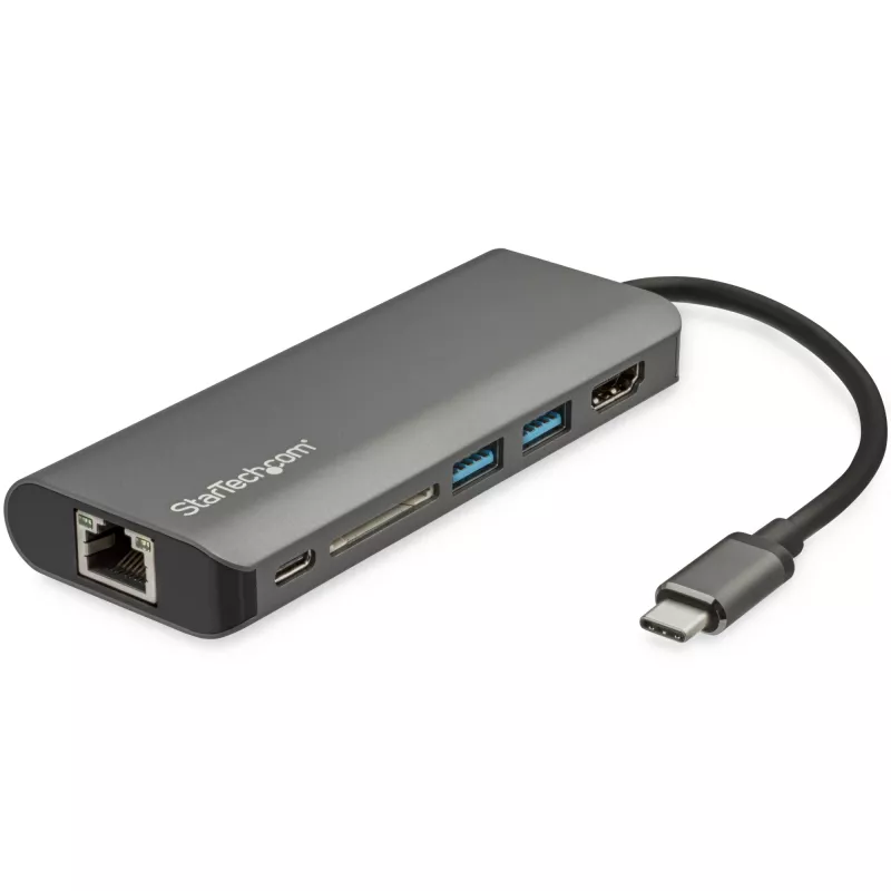 StarTech.com USB-C mitme pordiga adapter - USB-C reisidokk 4K HDMI-ga, 3x USB 3.0 jaotur, SD/SDHC, GbE, 60 W PD 3.0 läbipääs - USB USB-C/Thunderbolt 3 - asendab DKT30CSDHPD