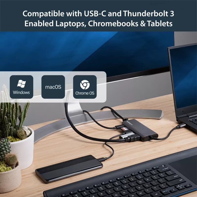 StarTech.com USB-C mitme pordiga adapter - USB-C reisidokk 4K HDMI-ga, 3x USB 3.0 jaotur, SD/SDHC, GbE, 60 W PD 3.0 läbipääs - USB USB-C/Thunderbolt 3 - asendab DKT30CSDHPD