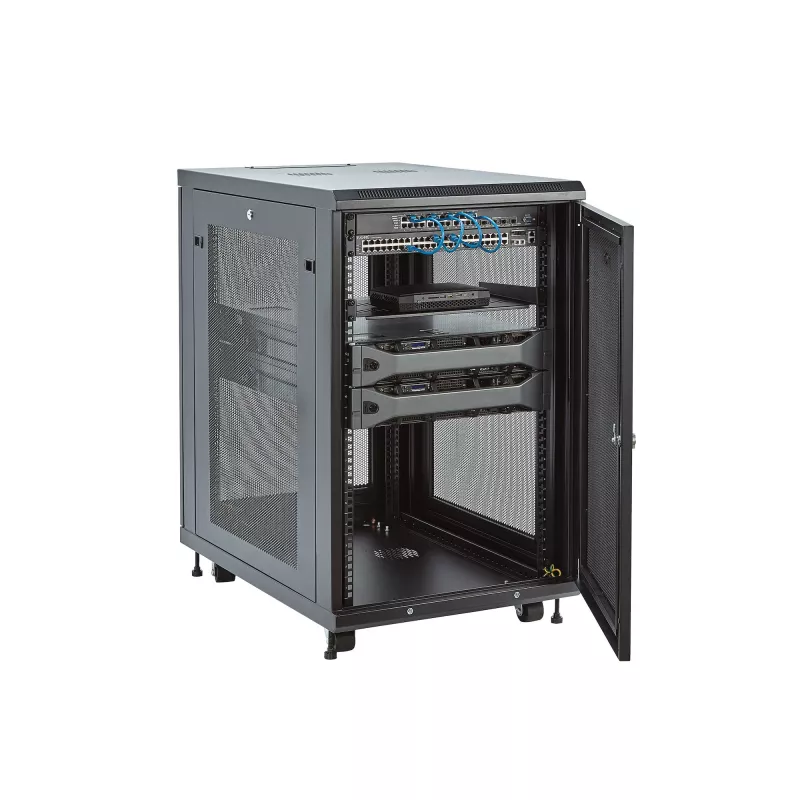 StarTech.com 4-post 18U serverikapp, lukustatav 19 inch andmekapp arvuti-/AV-/IT-seadmetele, kontori/kodu võrgukapp rataste ja reguleeritavate kinnitussiinidega