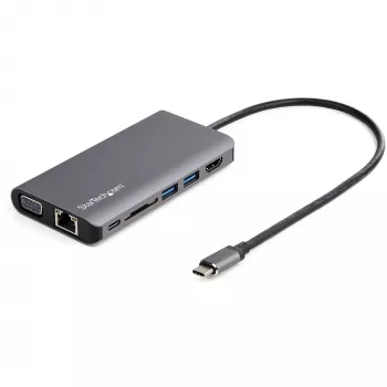 StarTech.com USB-C mitmepordiline adapter - USB-C Mini reisidokk 4K HDMI või 1080p VGA-ga - 3x USB 3.0 jaotur, SD, GbE, heli, 100W PD läbiv - kaasaskantav dokkimisjaam sülearvutile/tahvelarvutile