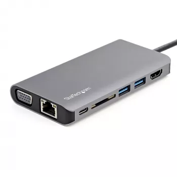 StarTech.com USB-C mitmepordiline adapter - USB-C Mini reisidokk 4K HDMI või 1080p VGA-ga - 3x USB 3.0 jaotur, SD, GbE, heli, 100W PD läbiv - kaasaskantav dokkimisjaam sülearvutile/tahvelarvutile