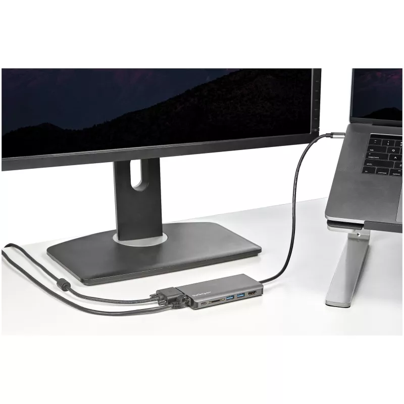 StarTech.com USB-C mitmepordiline adapter - USB-C Mini reisidokk 4K HDMI või 1080p VGA-ga - 3x USB 3.0 jaotur, SD, GbE, heli, 100W PD läbiv - kaasaskantav dokkimisjaam sülearvutile/tahvelarvutile
