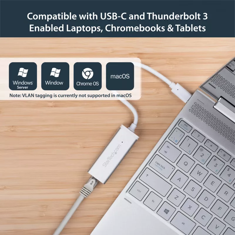 StarTech.com USB-C-lt gigabitivõrguadapter - Hõbedane, Juhtmega, USB, Ethernet, 5000 Mbit/s, Hõbedane