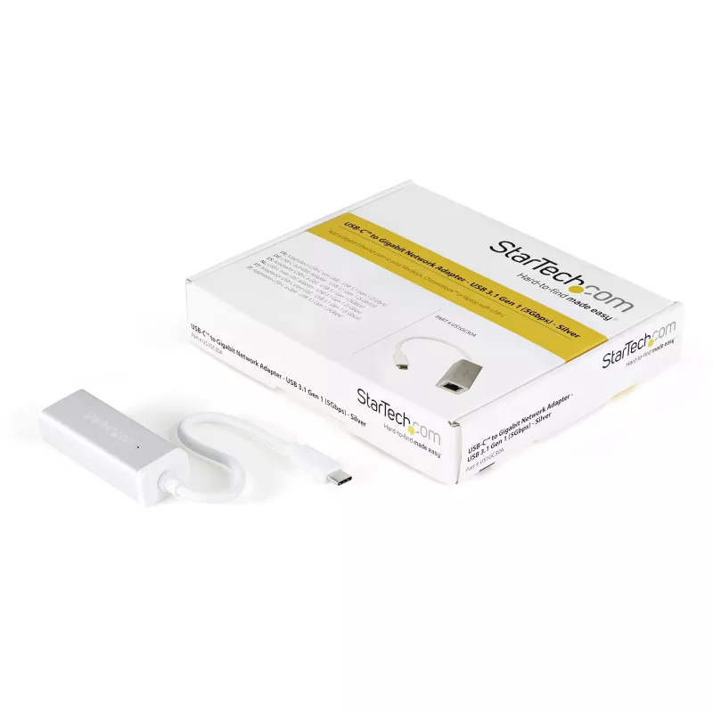 StarTech.com USB-C-lt gigabitivõrguadapter - Hõbedane, Juhtmega, USB, Ethernet, 5000 Mbit/s, Hõbedane