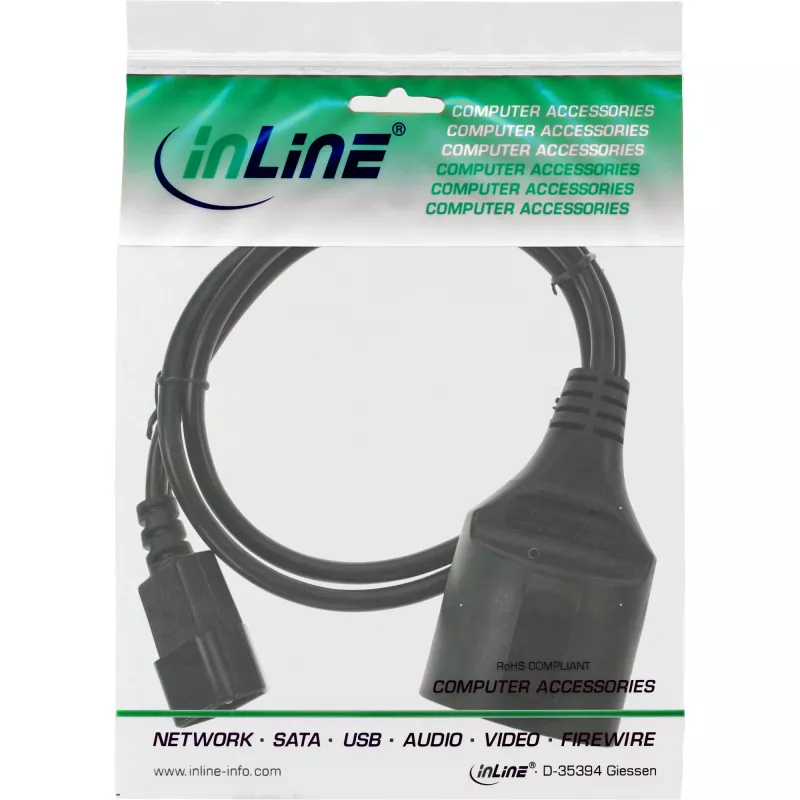 InLine toitekaabel, C14 Schutzkontakt-pesaga, must, 1m