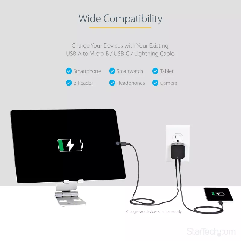 StarTech.com kahe pordiga USB seinilaadija – rahvusvaheline reisimine – 17 W/3,4 A – must