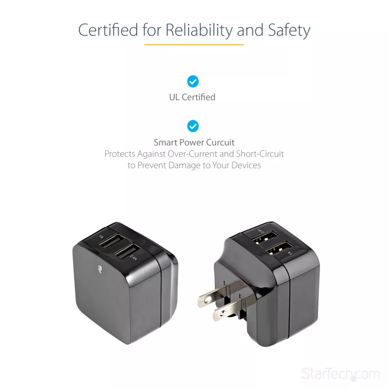 StarTech.com kahe pordiga USB seinilaadija – rahvusvaheline reisimine – 17 W/3,4 A – must