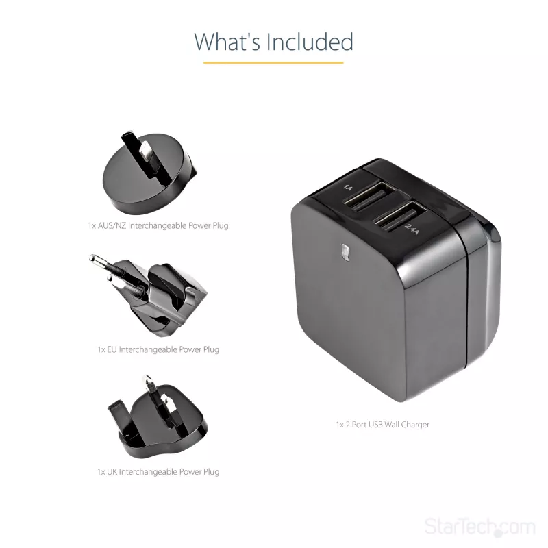 StarTech.com kahe pordiga USB seinilaadija – rahvusvaheline reisimine – 17 W/3,4 A – must