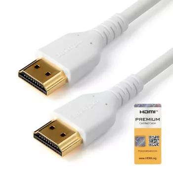 StarTech.com 6ft (2m) õhuke HDMI 2.0 kaabel, paindlik Premium-sertifikaadiga HDMI-juhe Ethernetiga, UHD 4K 60Hz HDR10, vastupidav aramiidkiust disain TPE-kestaga, valge